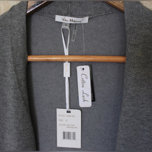 Vila Milano (Sioni) | Long Open Front Cardigan Duster Gray & Black Striped - Picture 2 of 6